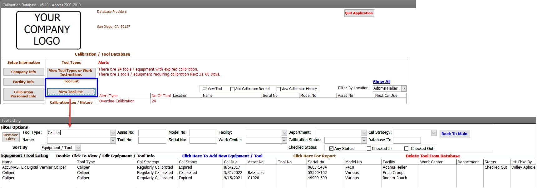 Calibration Management Device Device List Search