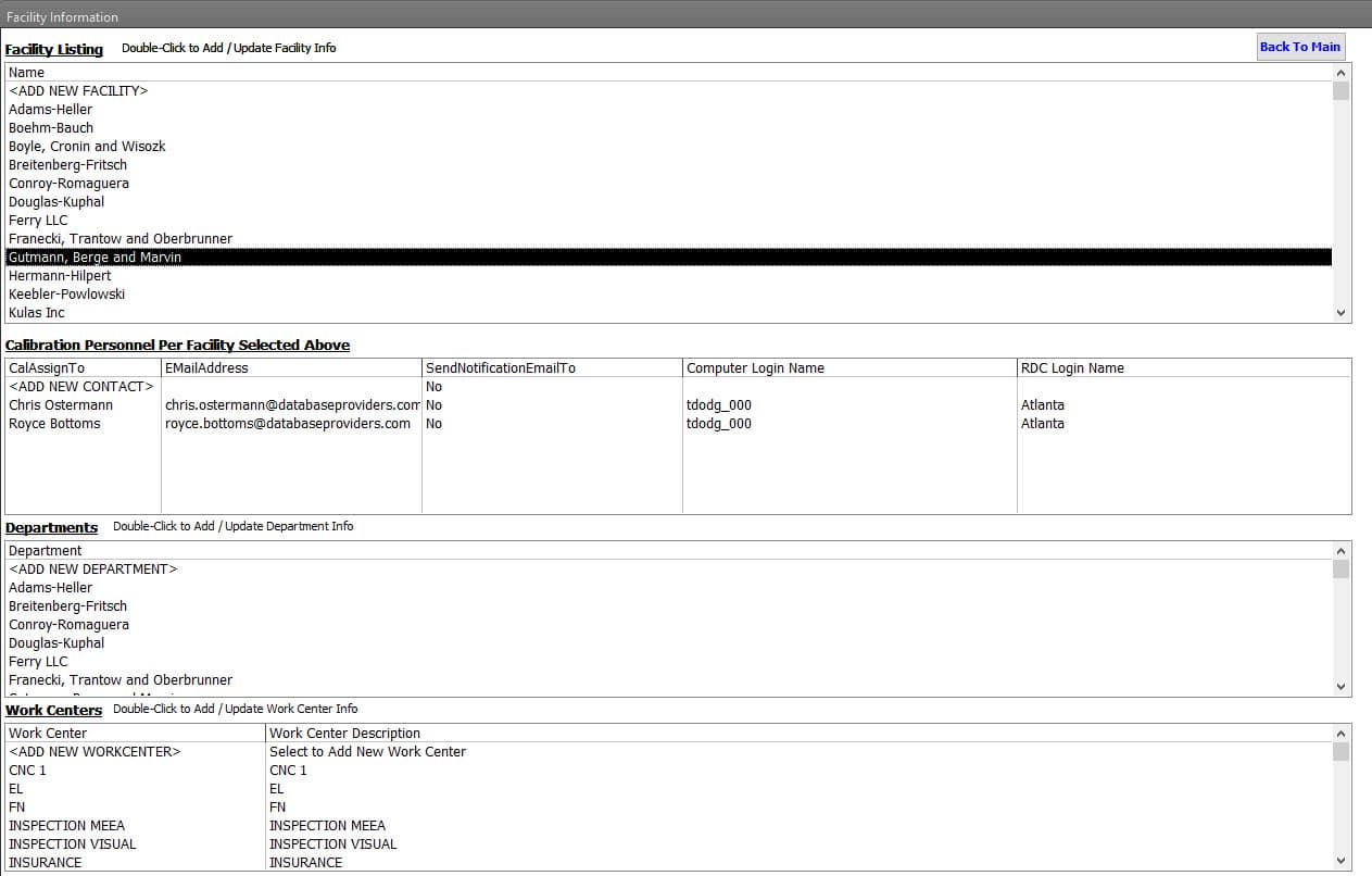 Calibration Management Setup Options