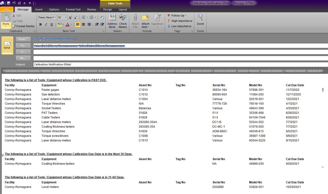 Calibration Management Software Automated Email