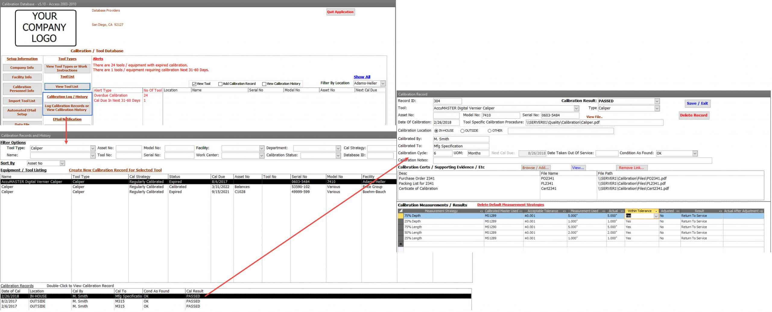 Calibration Management Software Device List Search