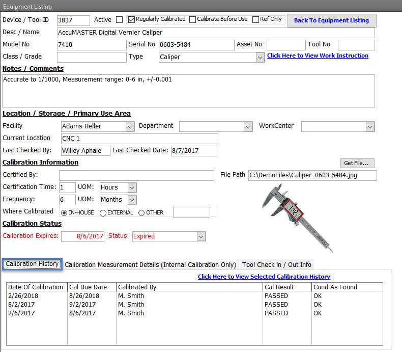 Calibration Management Software Device Tool Definition