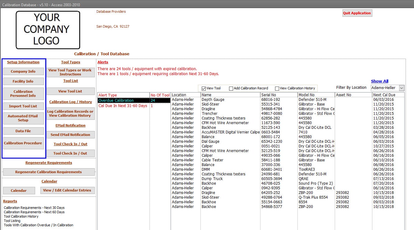 Calibration Management Software Setup