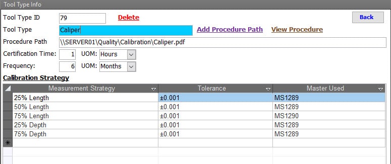 Calibration Management Software Tool Type Detail