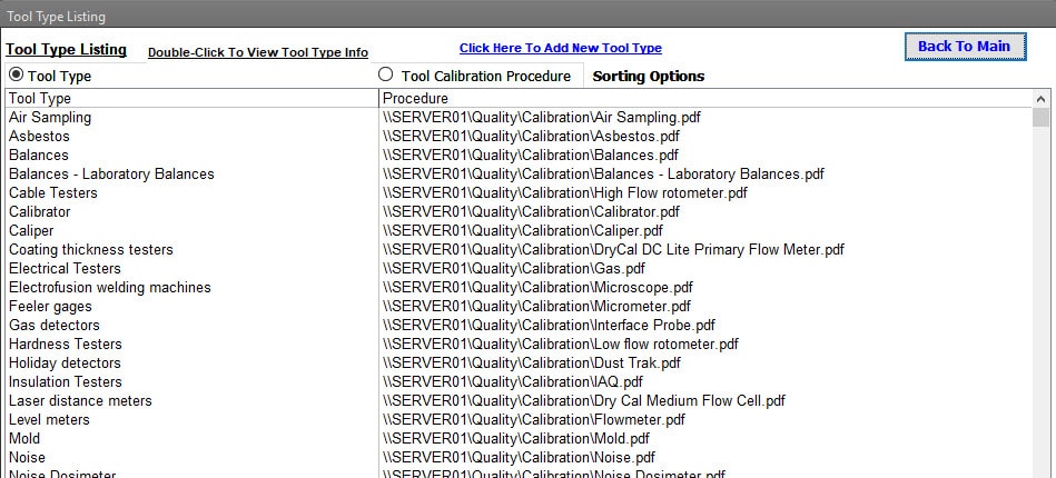 Calibration Management Software Tool Types Listing
