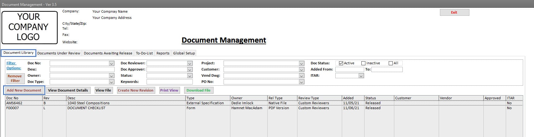 Document Management Add Document