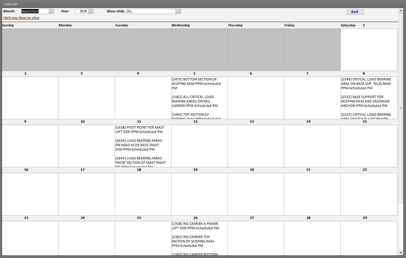 Preventive Maintenance  Calendar