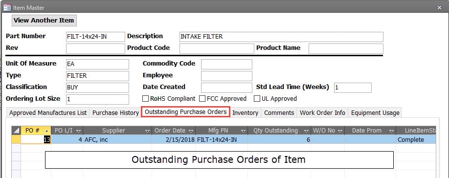 Part Outstanding Purchase Orders