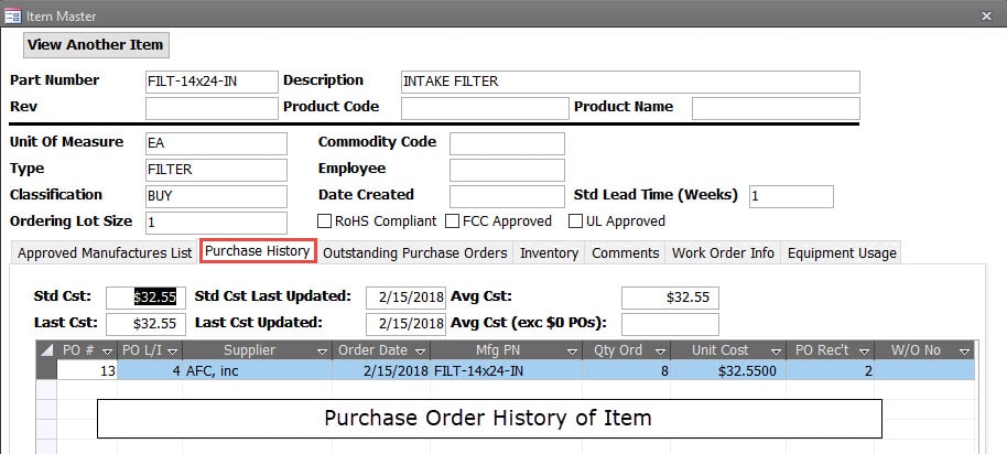 Part Purchase Order History